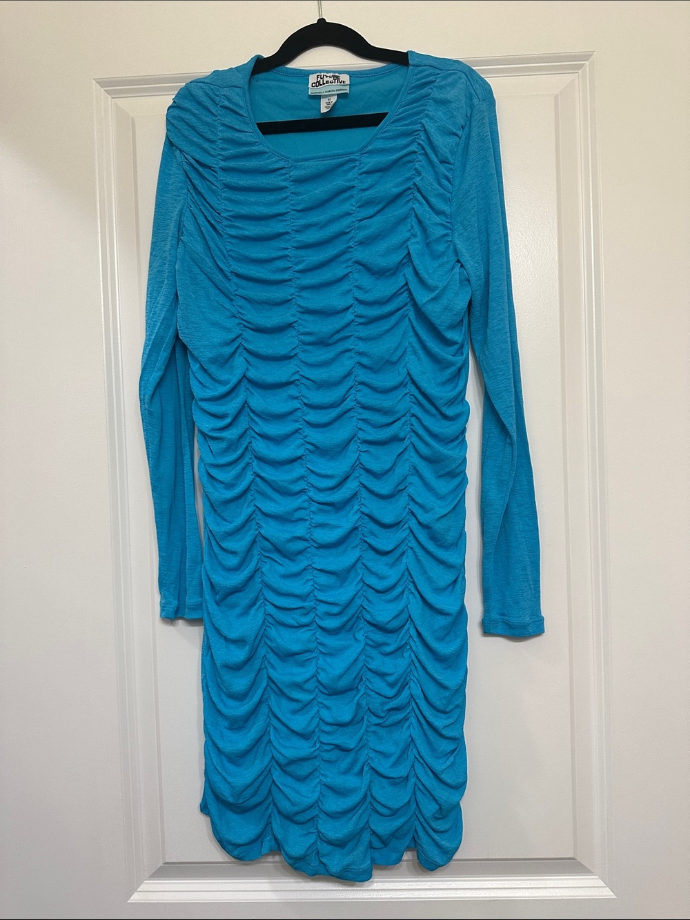 Future Collective Women's Turquoise Ruched Long Sleeve Dress -Size M - Picture 3 of 6